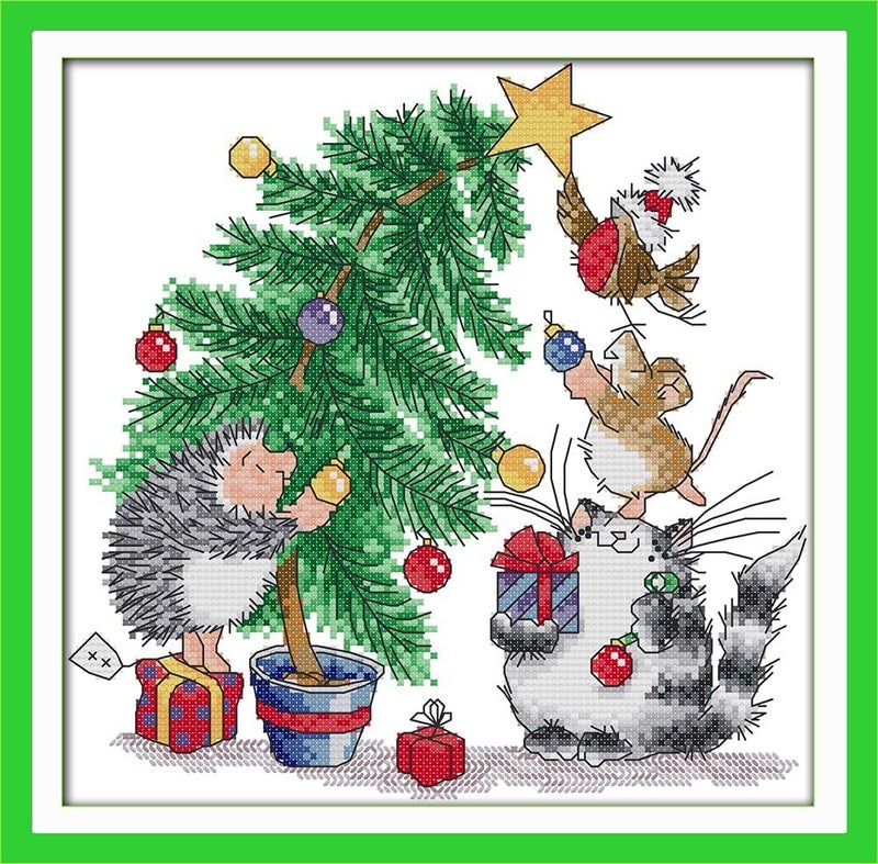 Funcrostitch Counted Cross Stitch Kits for Beginners,14ct Unprinted Pattern Embroidery Kit Dmc Cotton Threads Needleworks for Adults-Christmas Gift 11"×11" - Image 1
